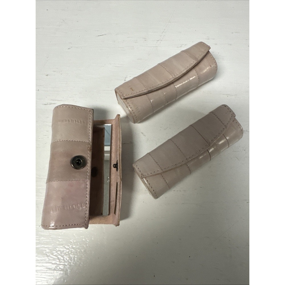 Vtg 3 x EEL Skin LIPSTICK Case HOLDERS w/ MIRROR Snap Close NEW Old Stock Korea